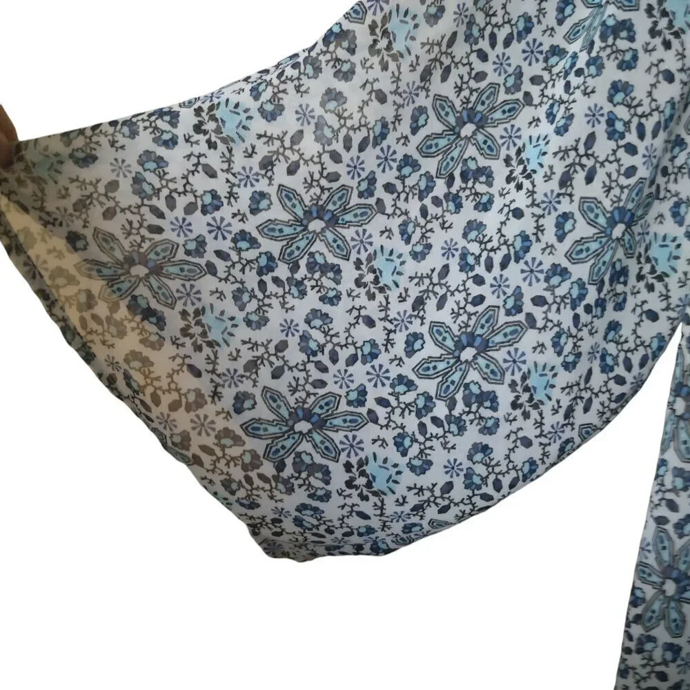 Divided by H&M  Small Open Front Sheer Swim Coverup Kimono Blue White Floral
